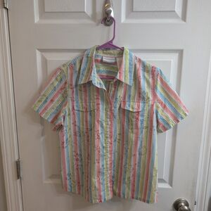 Alfred Dunner Blouse Button Up Short Sleeve Pockets Floral Stripe - Size 12P